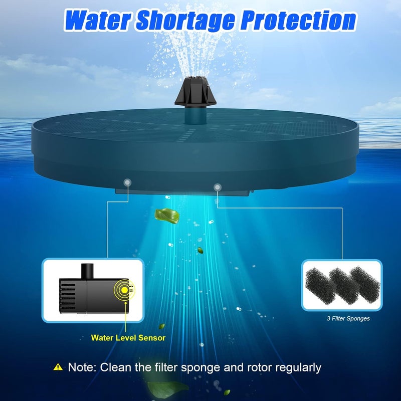 GAIZERL Solar Bird Bath Fountains Upgraded, 4W Solar Powered Water Fountain Pump with 4000 Battery, 7 Nozzles & 4 Fixers, Colorful LED Lights for Garden, Swimming Pool, Pond, Fish Tank and Outdoor - Image 5
